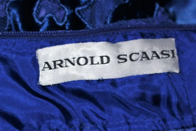 ARNOLD SCAASI 1980s Blue Velvet & Satin Cocktail Dress Size 8