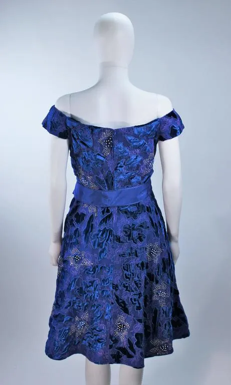 ARNOLD SCAASI 1980s Blue Velvet & Satin Cocktail Dress Size 8