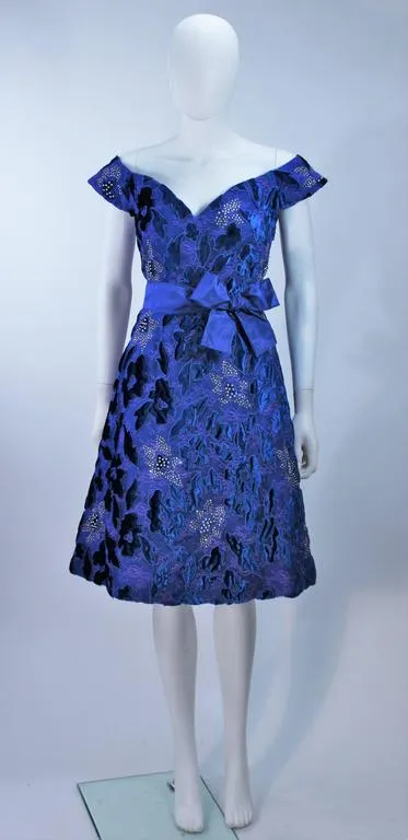 ARNOLD SCAASI 1980s Blue Velvet & Satin Cocktail Dress Size 8