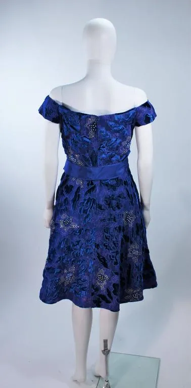 ARNOLD SCAASI 1980s Blue Velvet & Satin Cocktail Dress Size 8