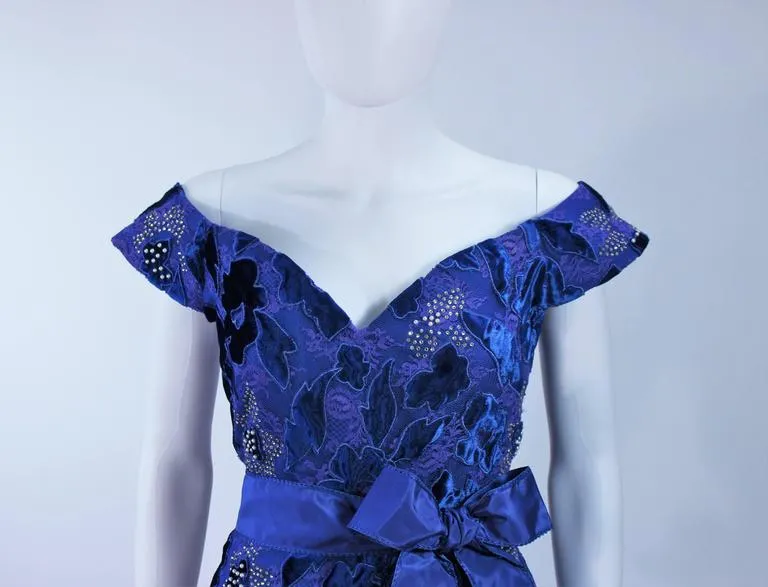 ARNOLD SCAASI 1980s Blue Velvet & Satin Cocktail Dress Size 8