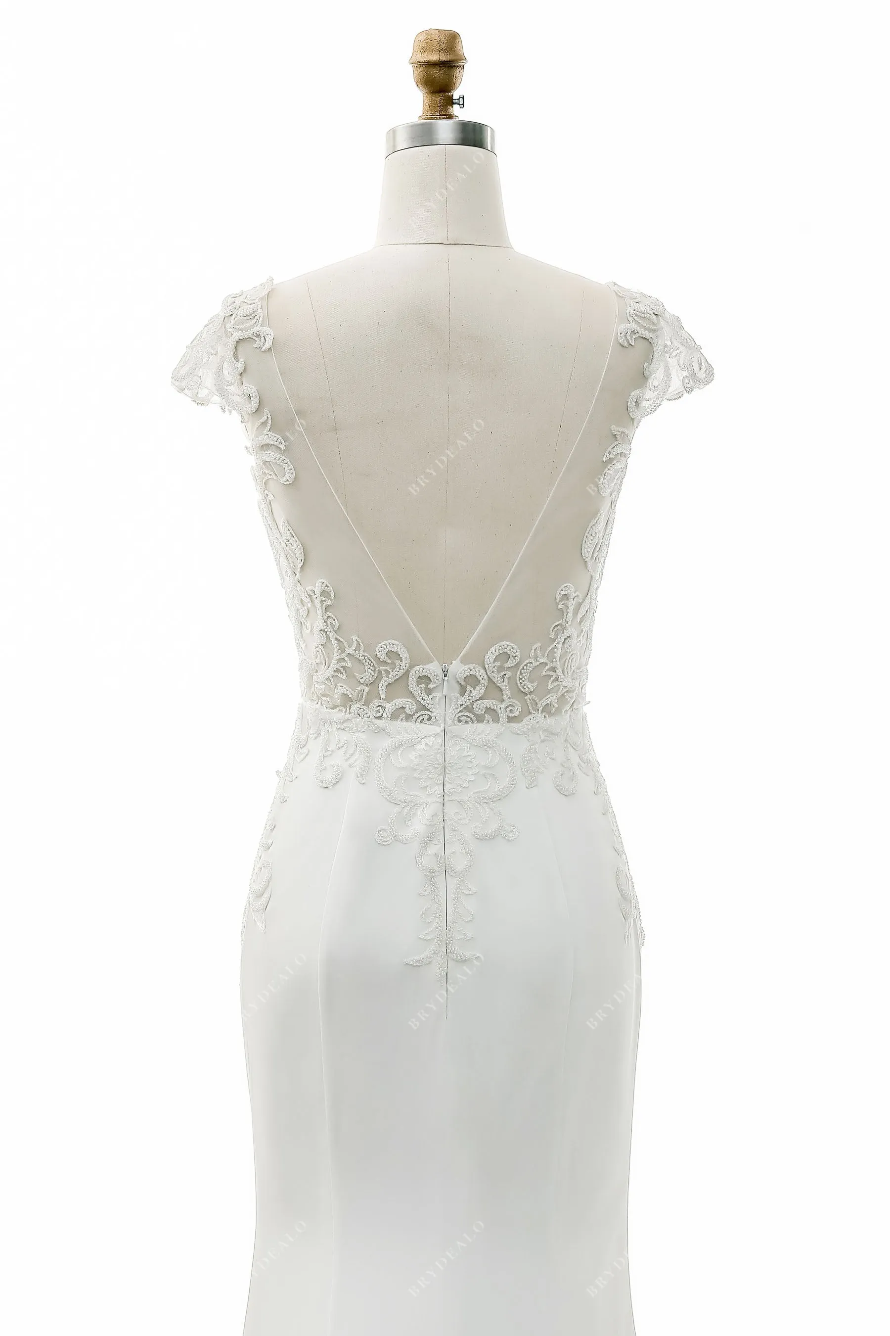 Beaded Cap Sleeve Satin Mermaid Wedding Gown