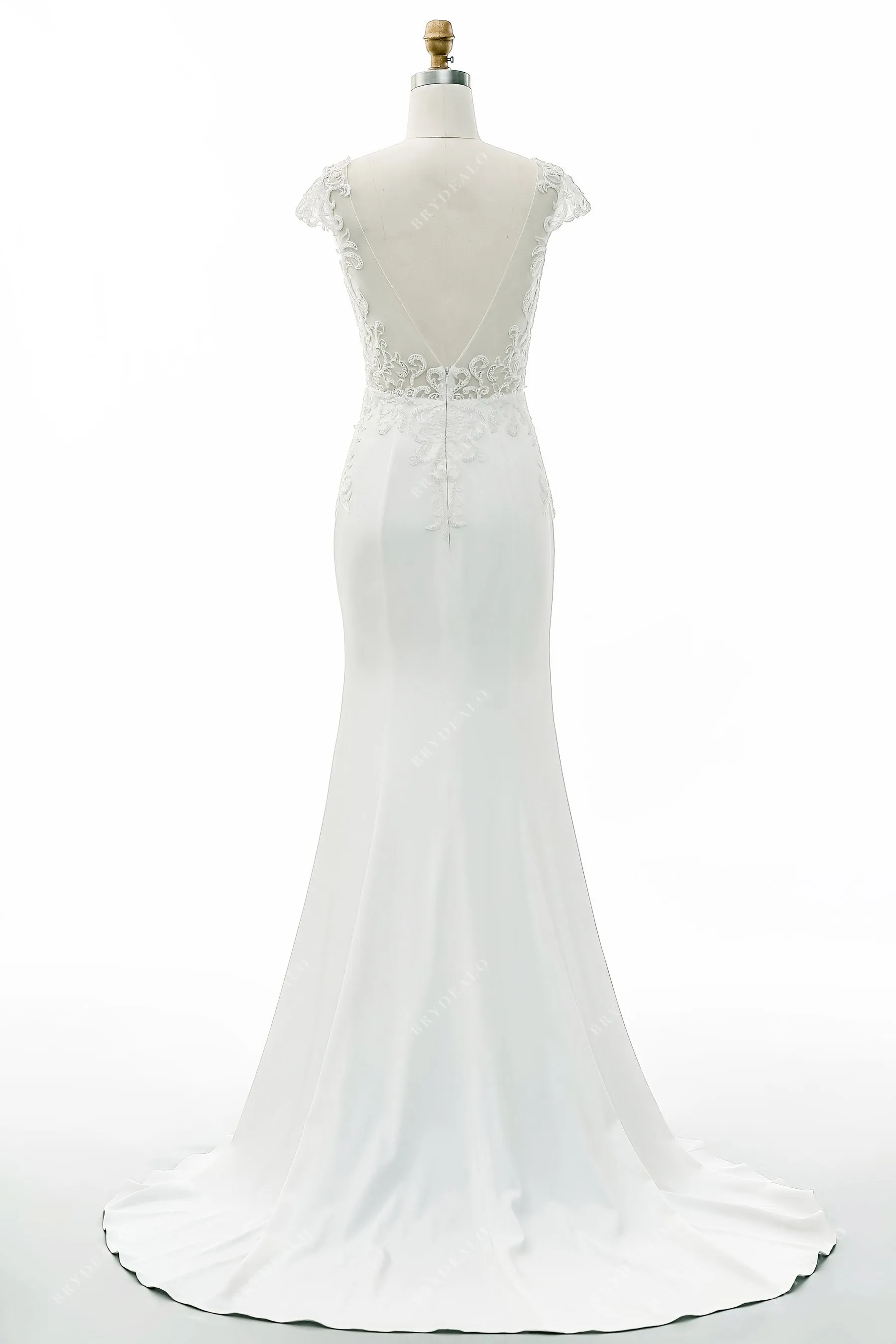 Beaded Cap Sleeve Satin Mermaid Wedding Gown