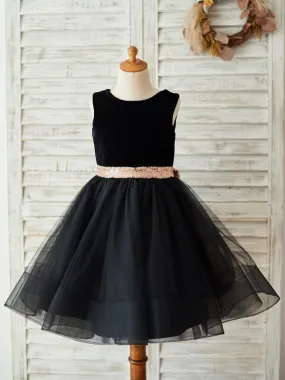 Black Formal Kids Party Dresses Flower Girl Dresses Sleeveless Jewel Neck