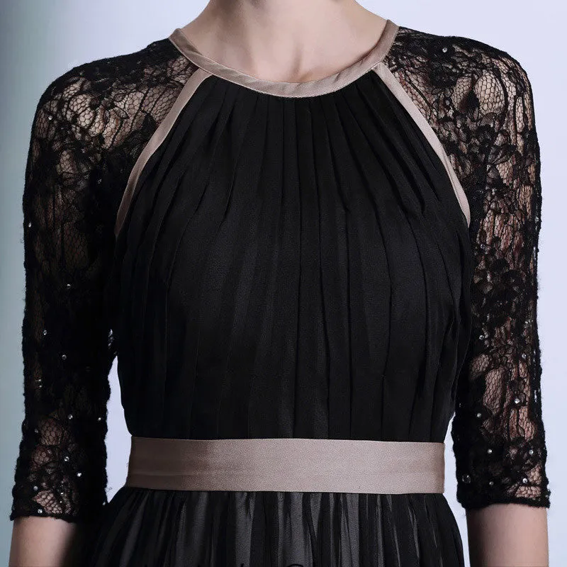 Black Long Sleeves Chiffon Formal Prom Dress DQ830916