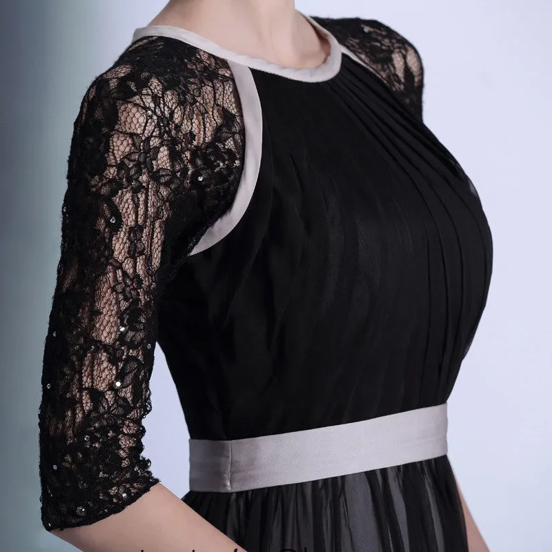 Black Long Sleeves Chiffon Formal Prom Dress DQ830916