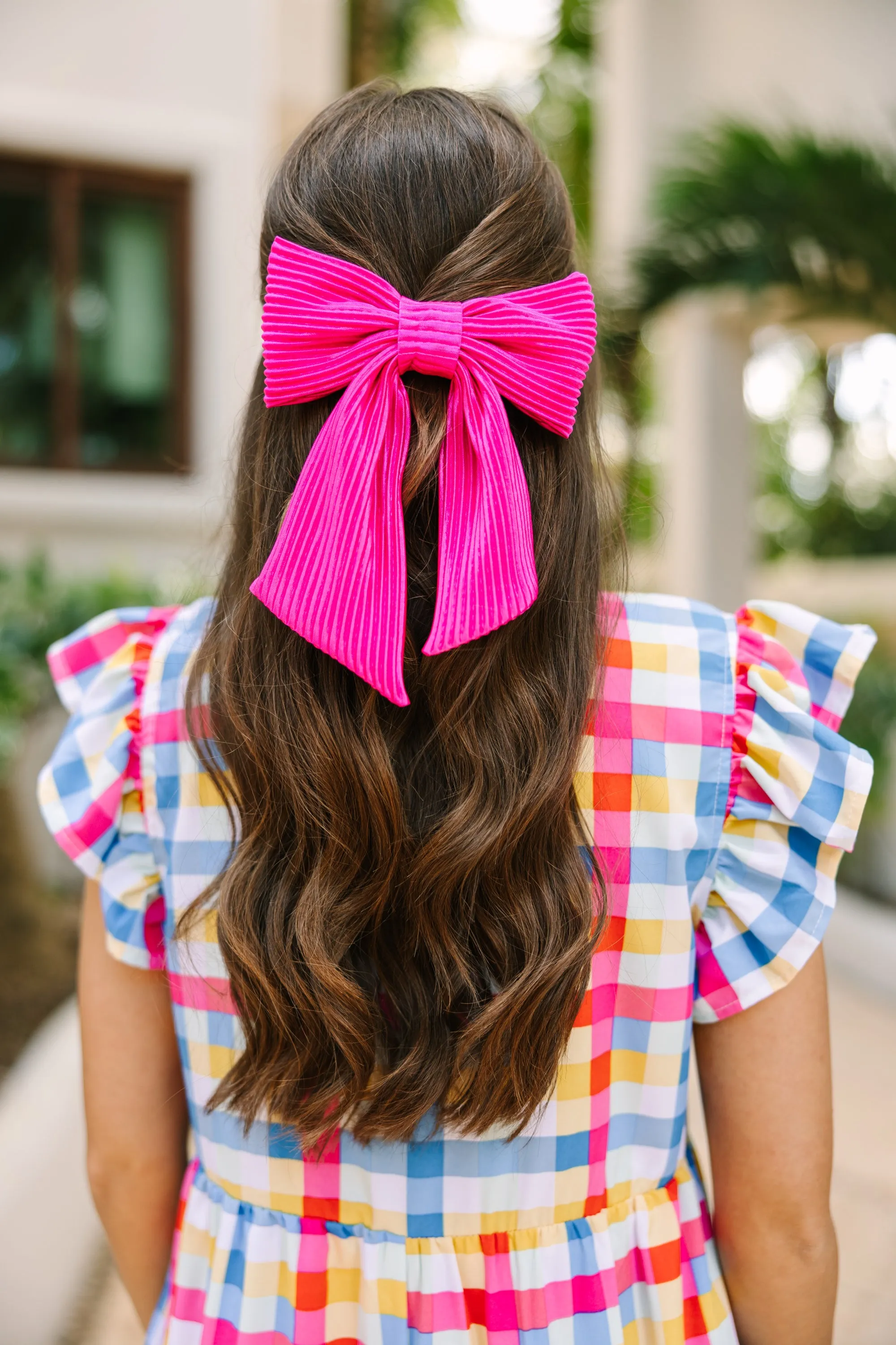 Bohemian Gemme: Hot Pink Pleated Hair Bow