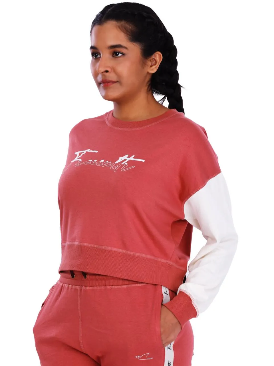 Brick Red Printed Crop Sweatshirt