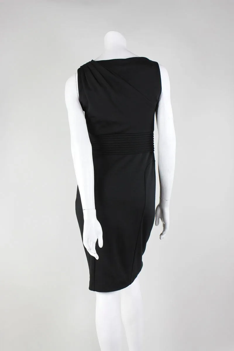 Catherine Malandrino Black Portrait Neck Sleeveless With Front Pleating To The Knee Dress Medium