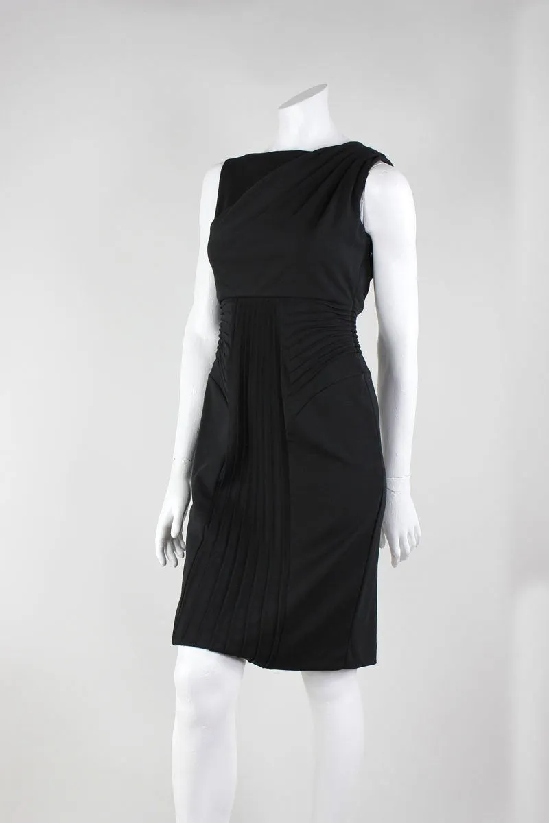 Catherine Malandrino Black Portrait Neck Sleeveless With Front Pleating To The Knee Dress Medium