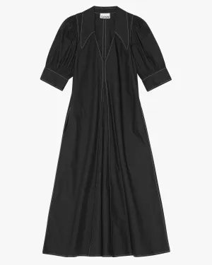 Cotton Poplin V-Neck Dress