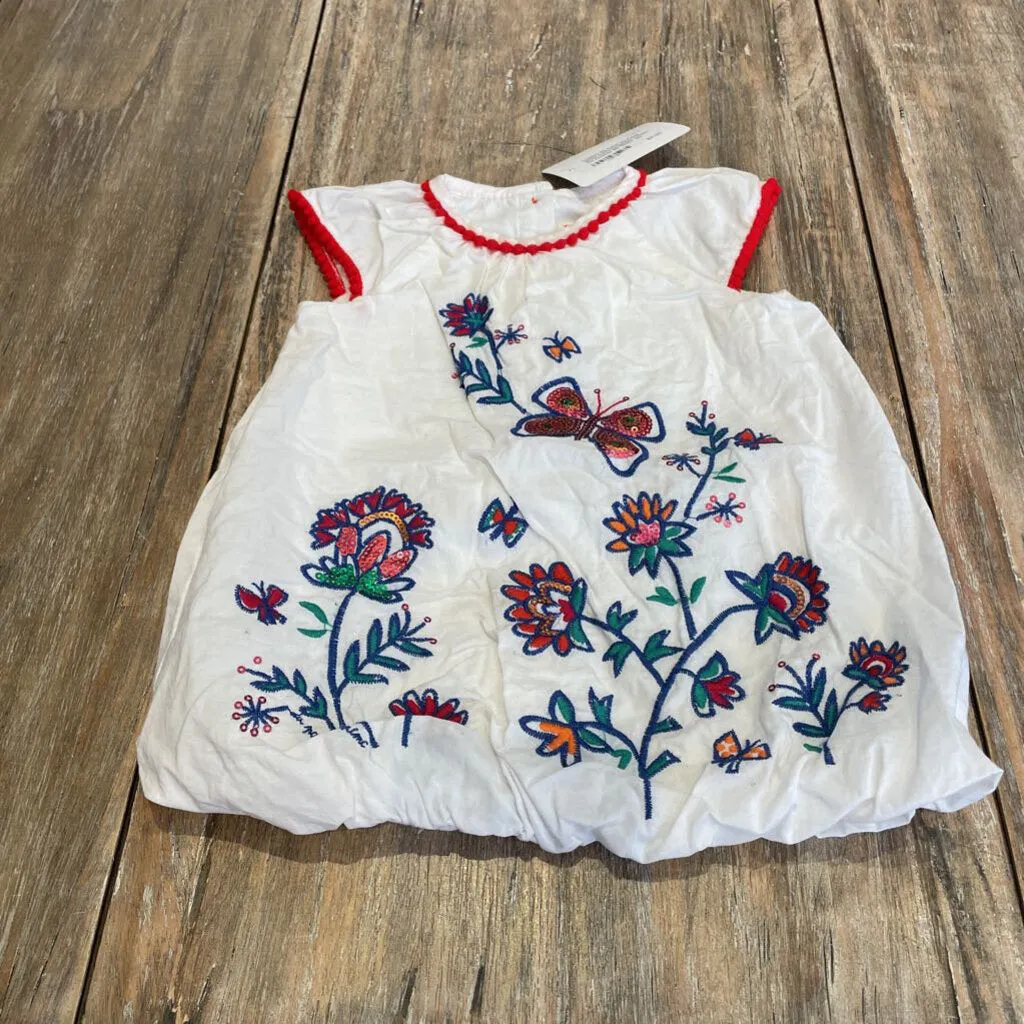 Du Pareil White butterfly/garden Cotton SS Dresses 6m