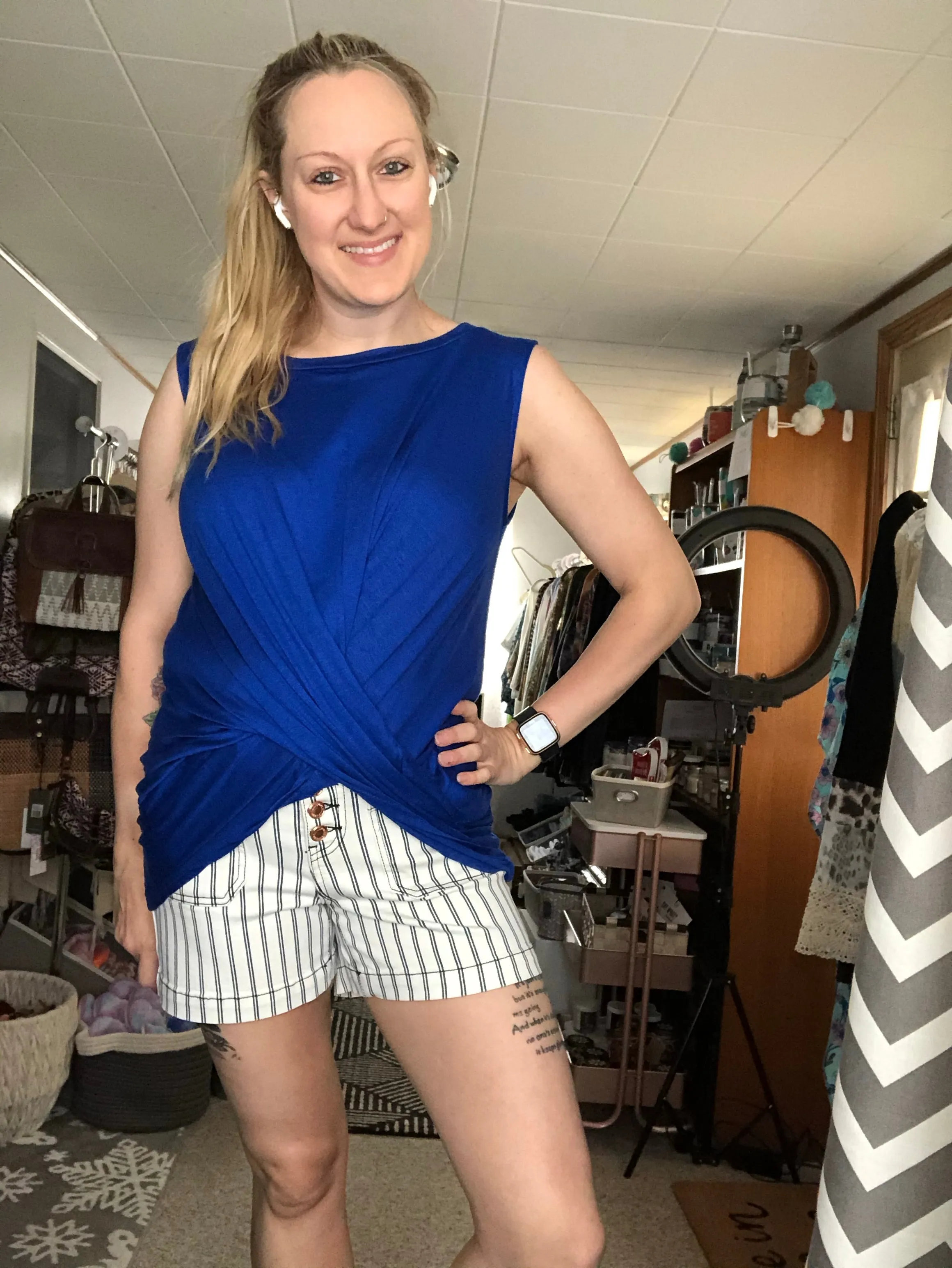 L ONLY Judy Blue: Sailing Away - Blue Pinstripe Button Fly Shorts