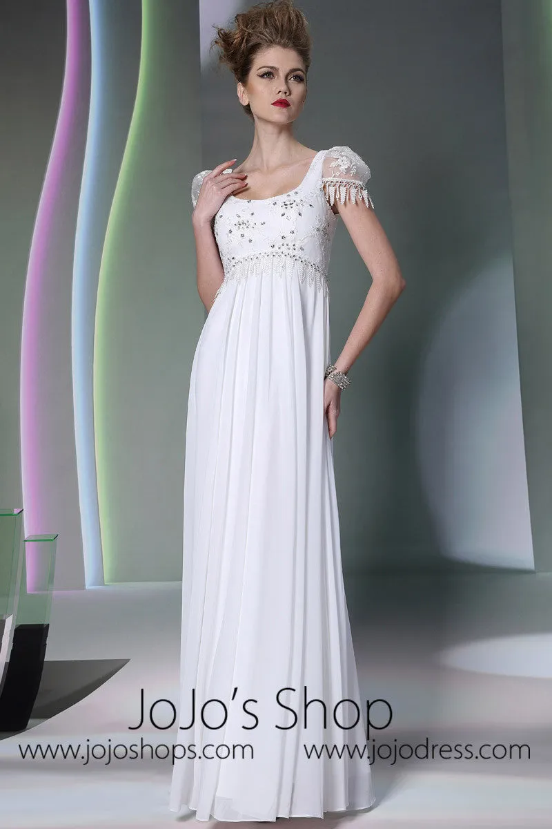 Regency White Cap Sleeves Formal Prom Dress DQ830951