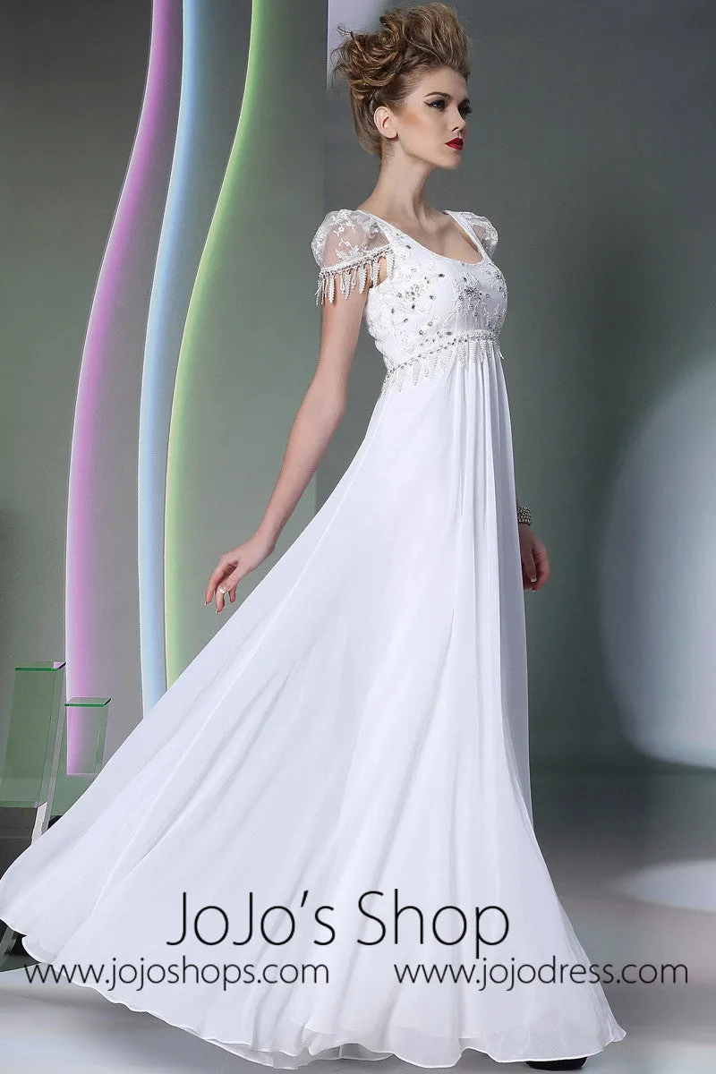 Regency White Cap Sleeves Formal Prom Dress DQ830951