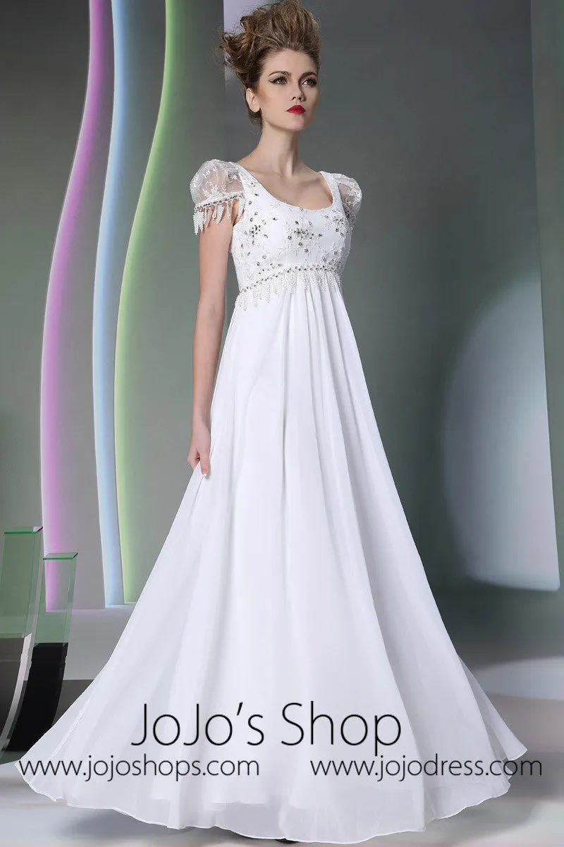 Regency White Cap Sleeves Formal Prom Dress DQ830951