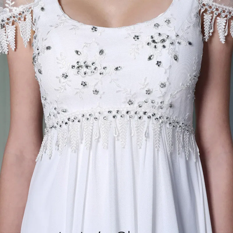 Regency White Cap Sleeves Formal Prom Dress DQ830951