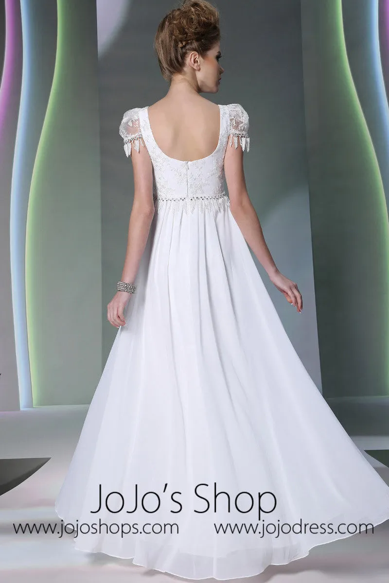 Regency White Cap Sleeves Formal Prom Dress DQ830951