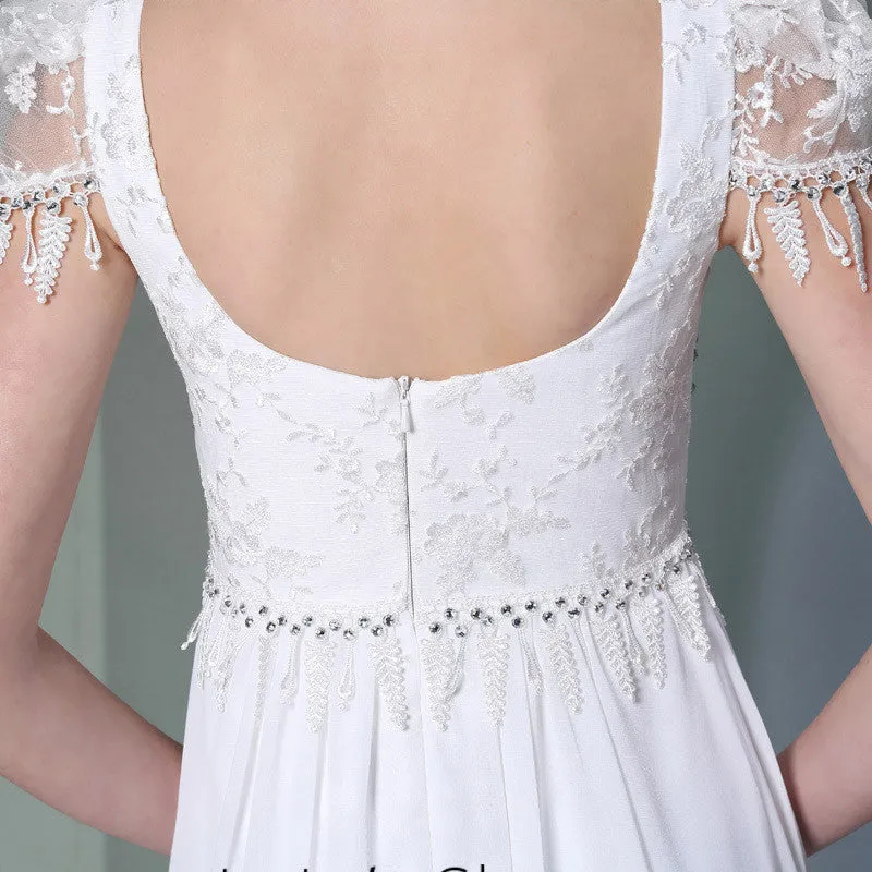 Regency White Cap Sleeves Formal Prom Dress DQ830951